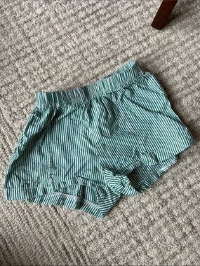 Fostered Collection Green and White Striped Elastic-Waist Shorts